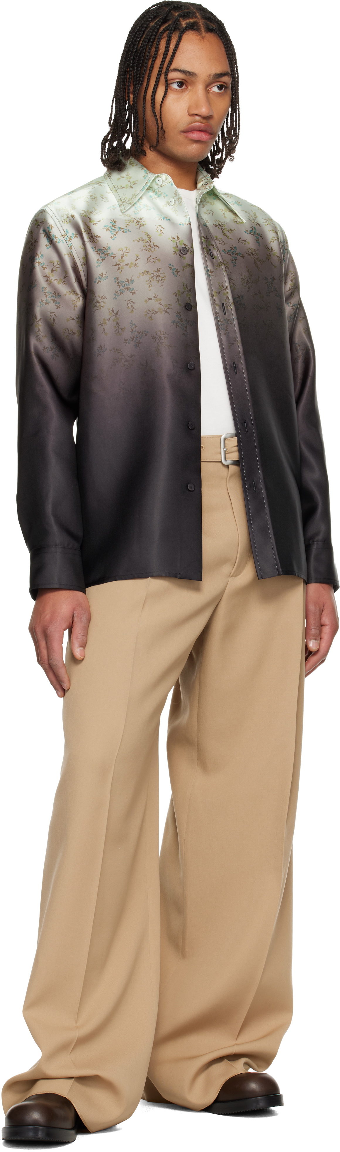 Jil Sander Beige Wool Gabardine Belted Trousers