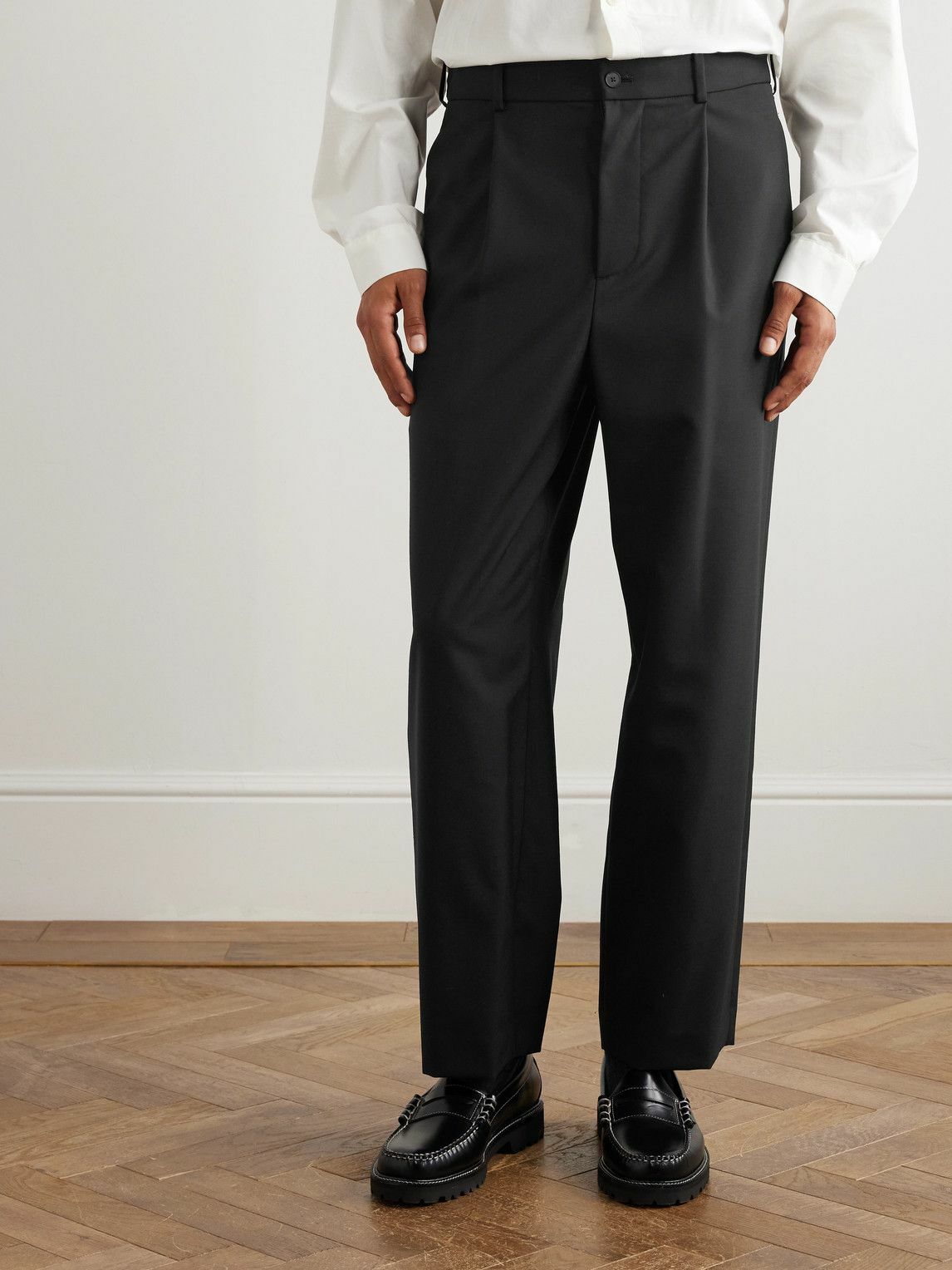 ATON - Straight-Leg Pleated Wool Suit Trousers - Black