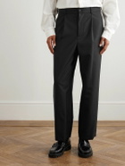 ATON - Straight-Leg Pleated Wool Suit Trousers - Black