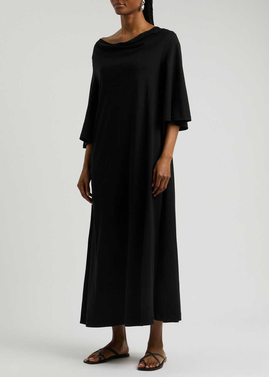 BY Malene Birger Yalia Draped Cotton Maxi Dress Black by
