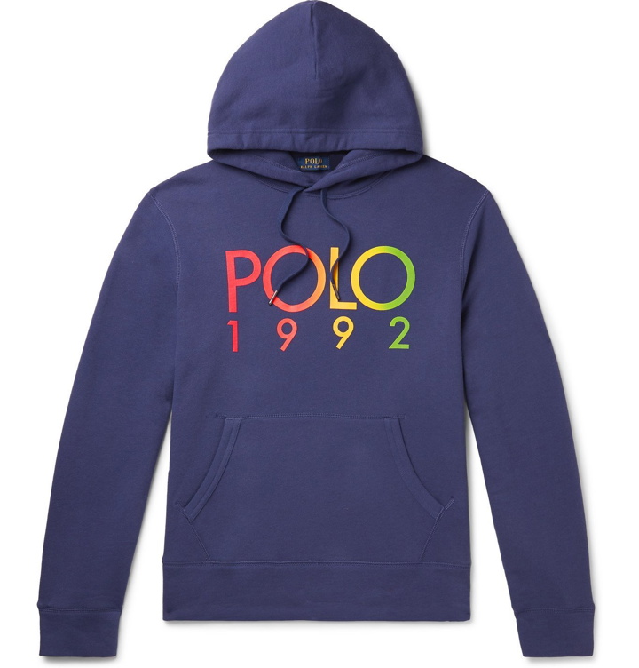 Photo: Polo Ralph Lauren - Logo-Print Fleece-Back Cotton-Blend Jersey Hoodie - Blue