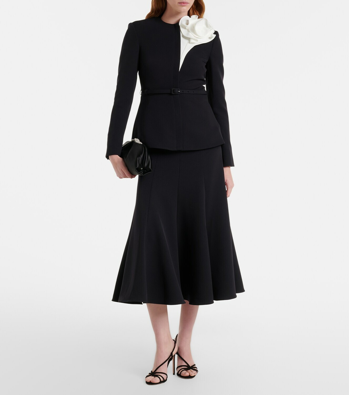 Roland Mouret Floral-appliqué peplum crêpe blazer