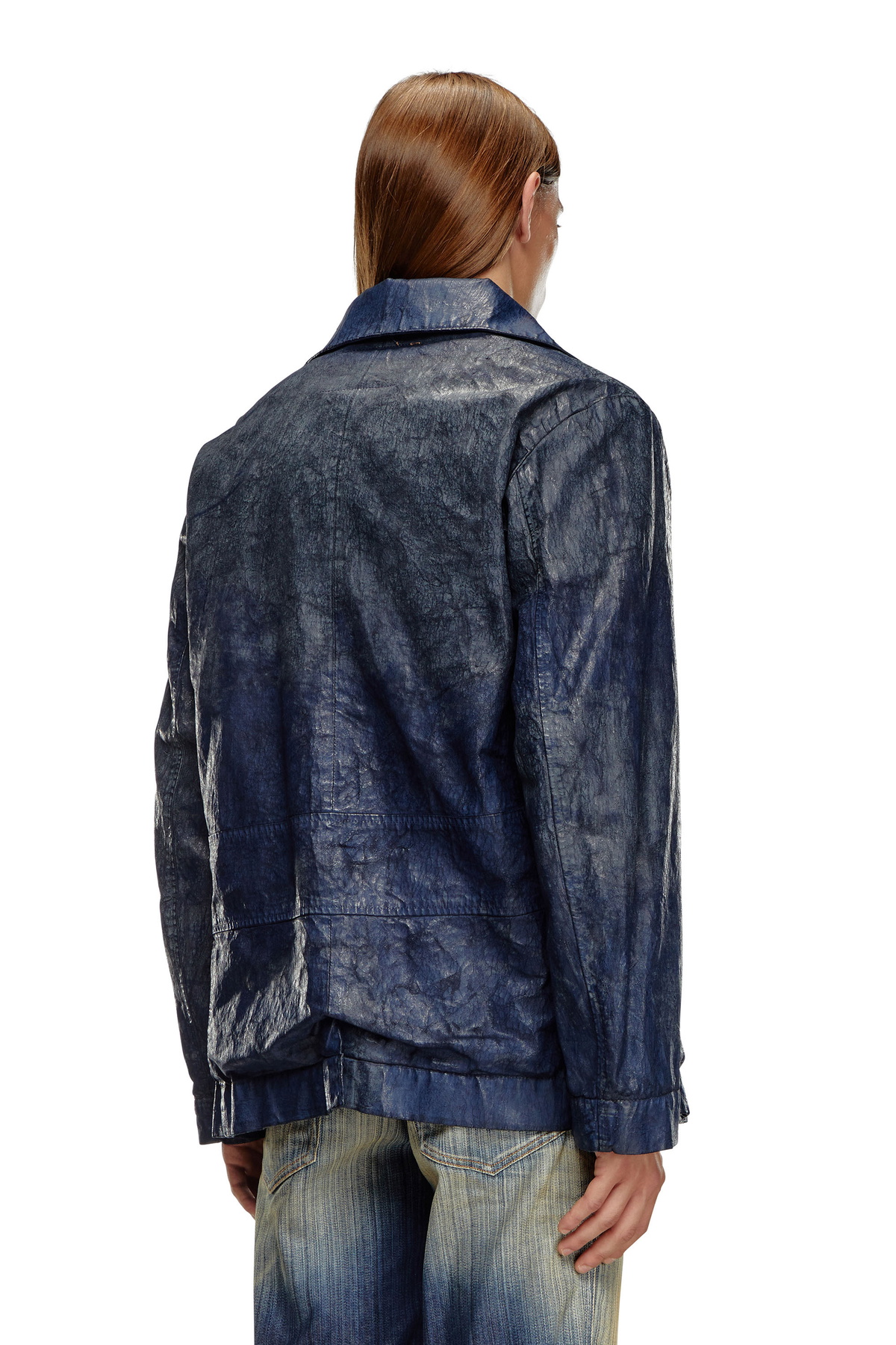 Diesel Double-breasted jacket in coated denim - Denim Jackets Mens 