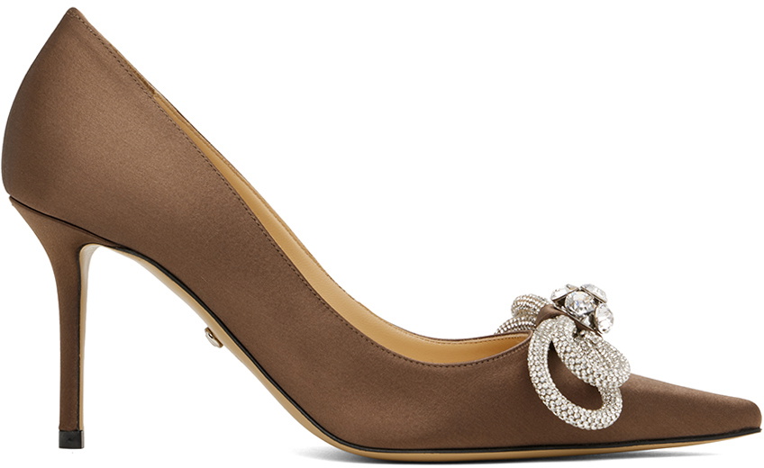 MACH & MACH Brown Double Bow Satin Heels