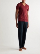 Hanro - Mercerised Cotton-Blend V-Neck T-Shirt - Red