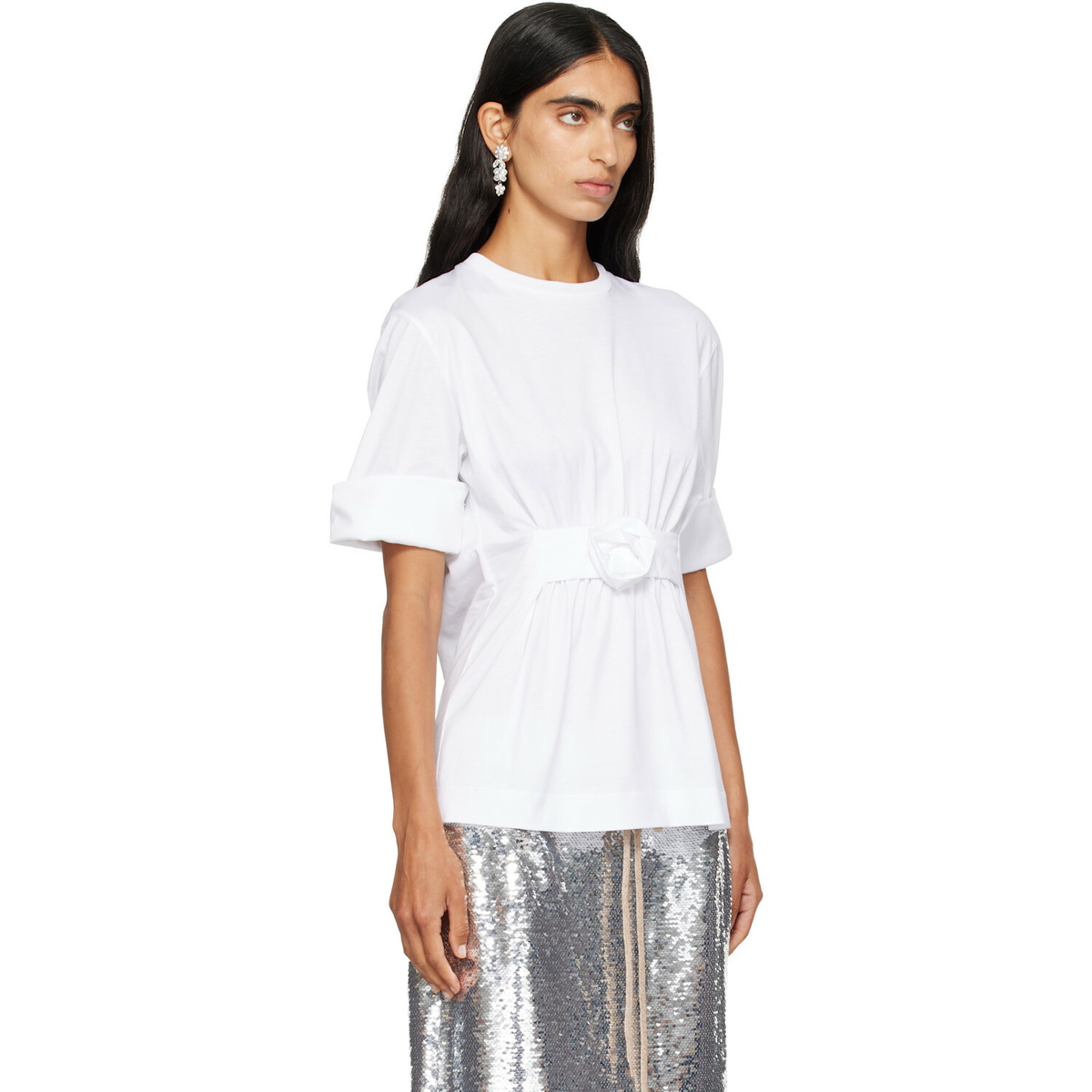 Simone Rocha White Gathered Rose Wire Sleeve Boy T-shirt