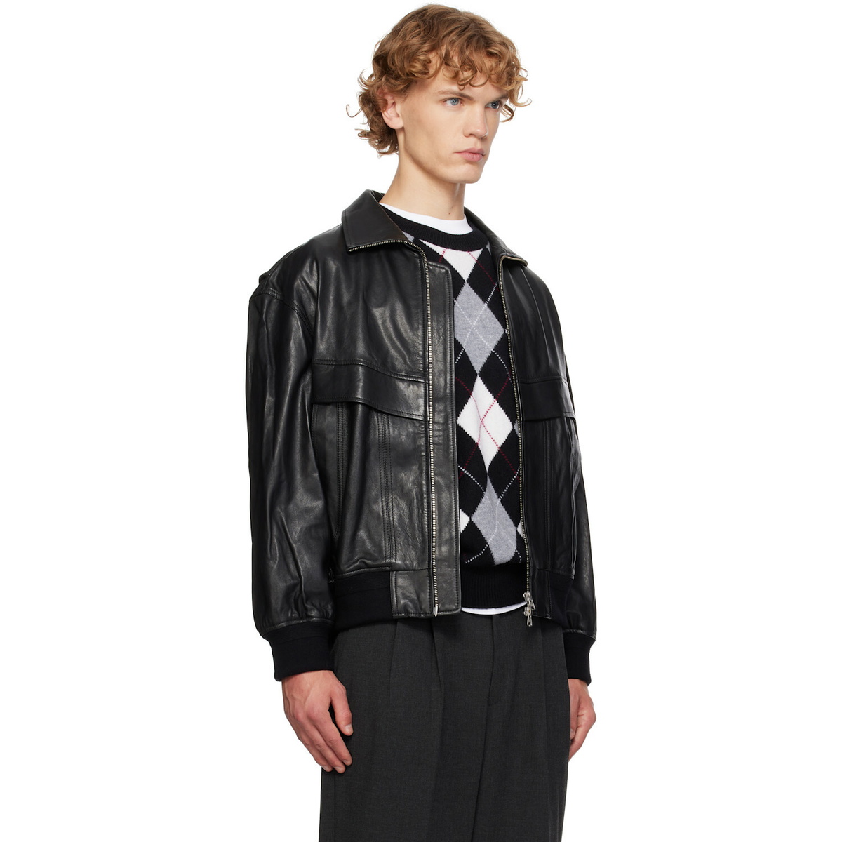 Dunst Black Stand Collared Leather Jacket