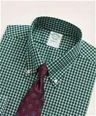 Brooks Brothers Men's Stretch Milano Slim-Fit Dress Shirt, Non-Iron Pinpoint Oxford Button Down Collar Gingham | Green