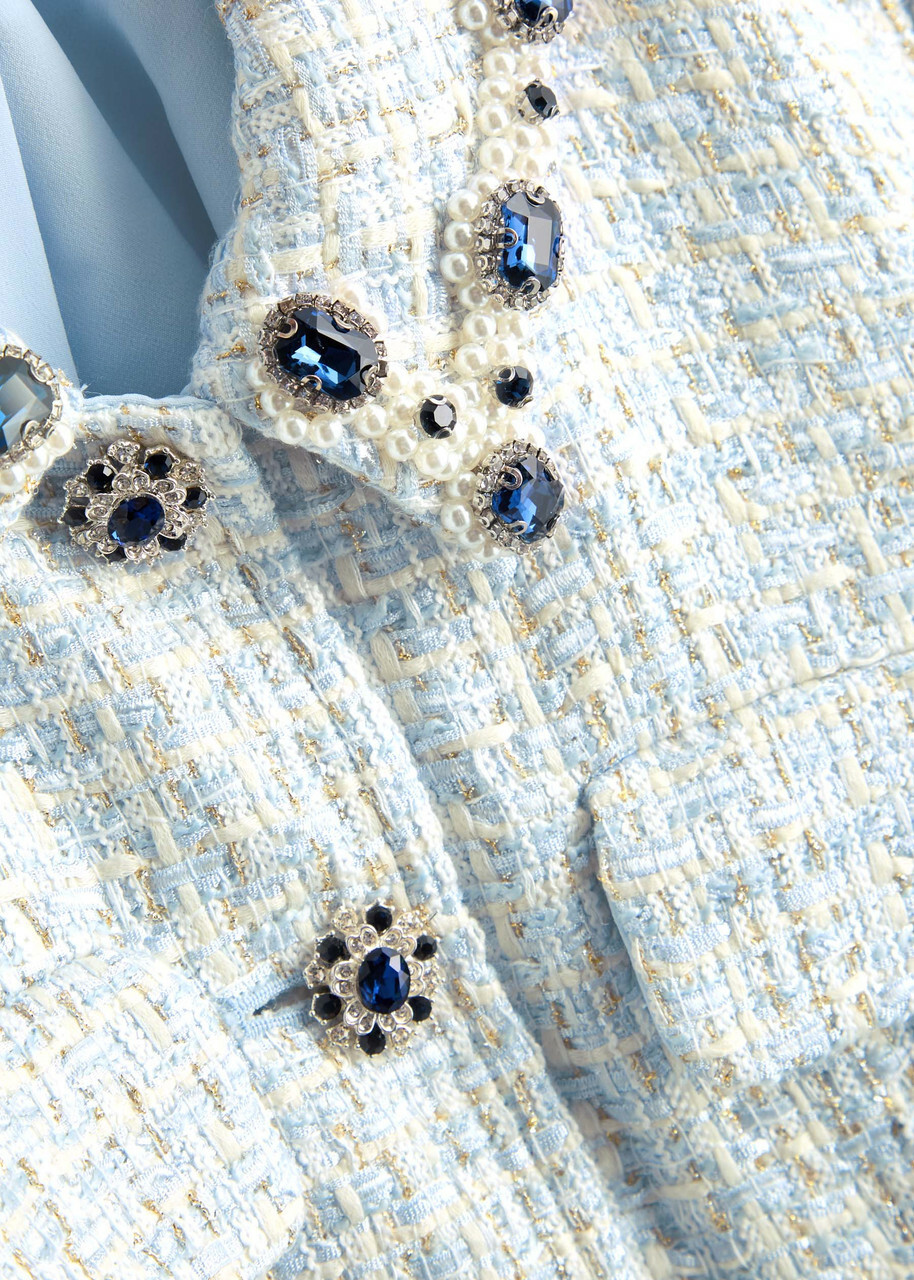 Self-portrait Embellished Metallic Tweed Mini Dress Blue