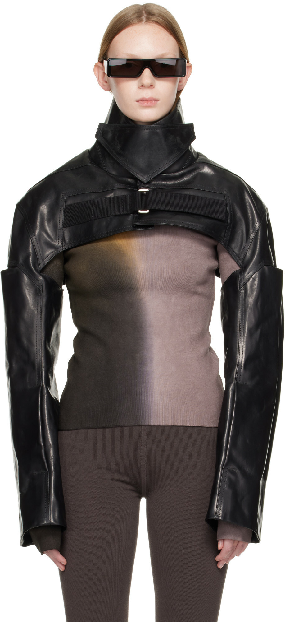 Rick Owens Black Tower Mac Cropped Leather Jacket