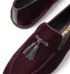 Paul Stuart - Hope Leather and Grosgrain-Trimmed Velvet Tasselled Slippers - Burgundy