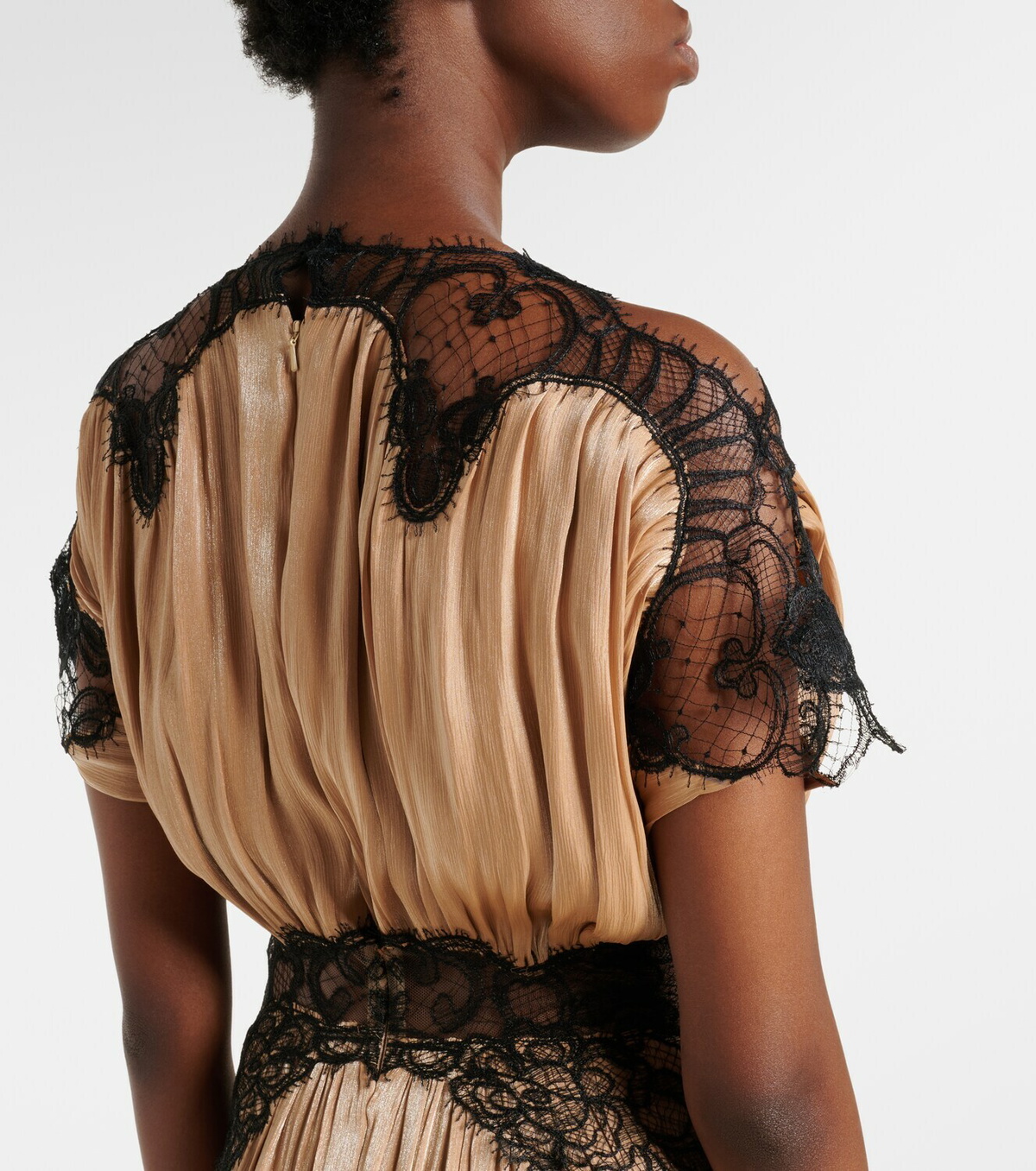 Costarellos Lace-trimmed Lurex georgette gown