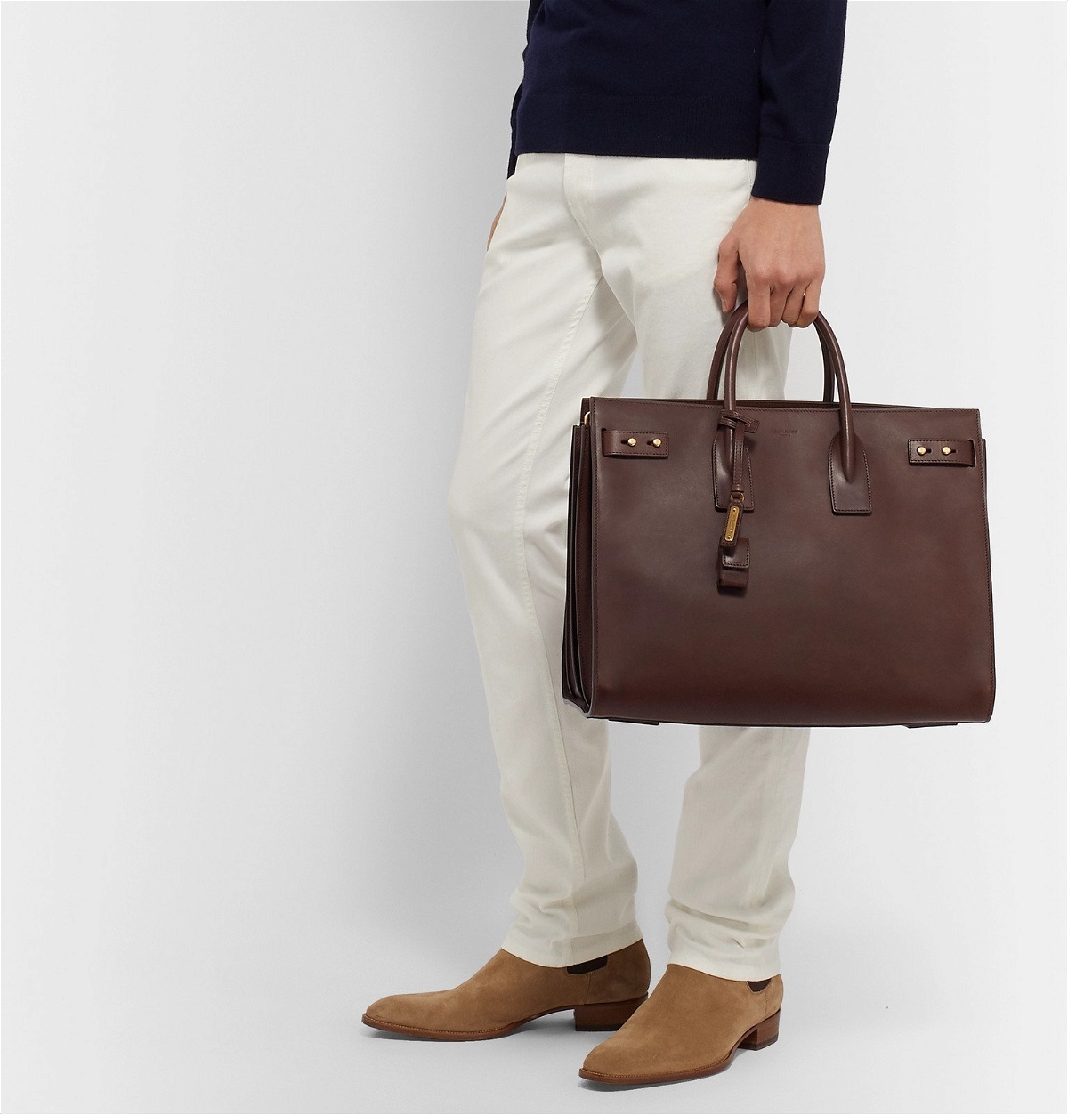 Saint Laurent Leather Tote Bag - Men - Brown