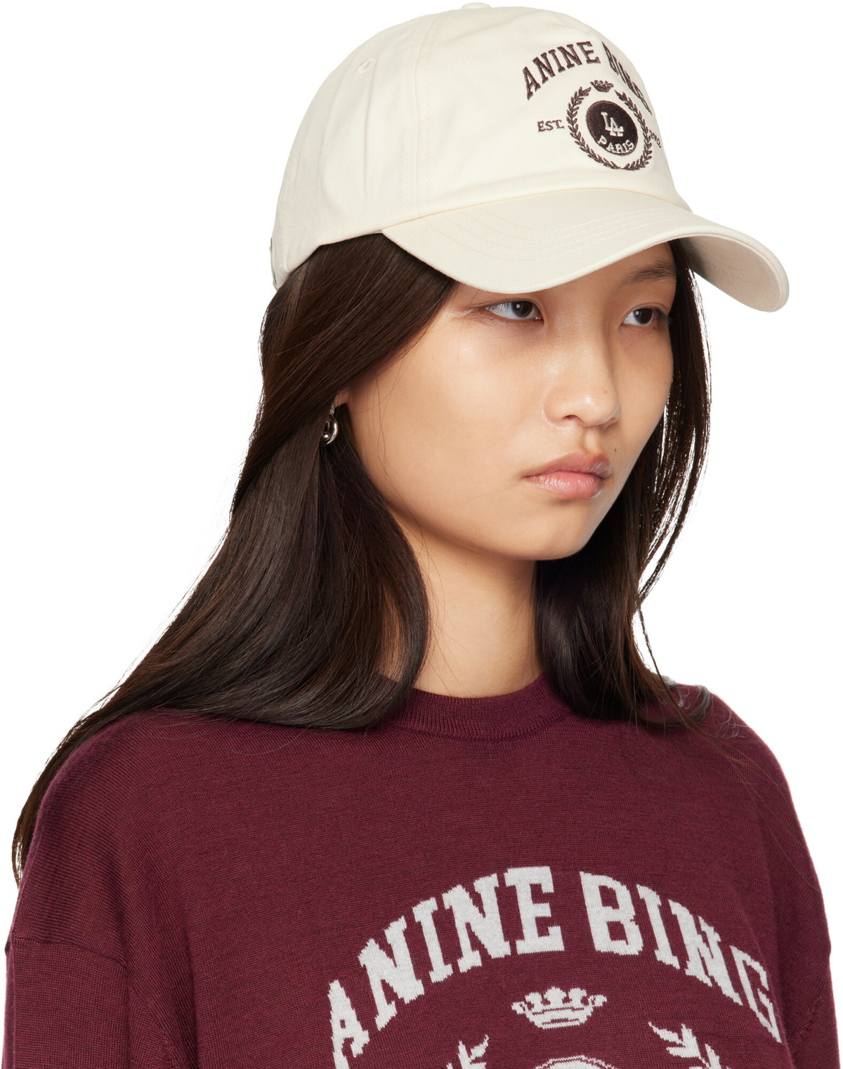 ANINE BING Off-White Jeremy Collegiate Baseball Cap