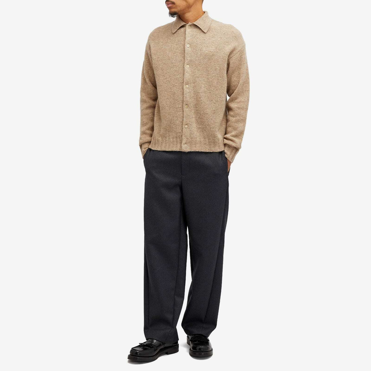 トップス AURALEE SHETLAND WOOL CASHMERE CARDIGAN AURALEE Black Shetland Wool Cashmere Knit Cardigan Auralee