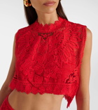 Farm Rio Red Toucan guipure lace top