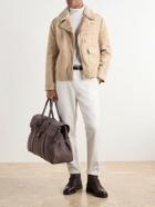 Brunello Cucinelli - Shearling-Trimmed Suede Leather Biker Jacket - Neutrals
