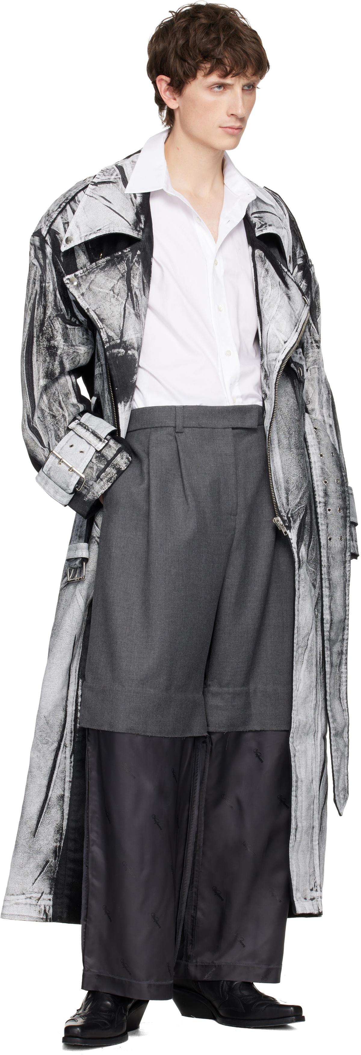 VAQUERA Black & White Painted Workwear Trench Coat