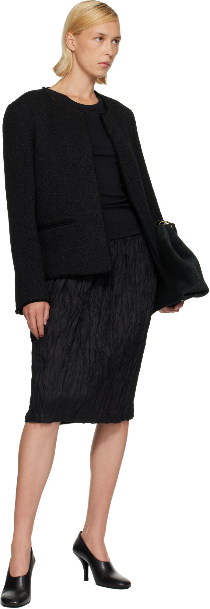 TOTEME Black Open-Front Bouclé Blazer