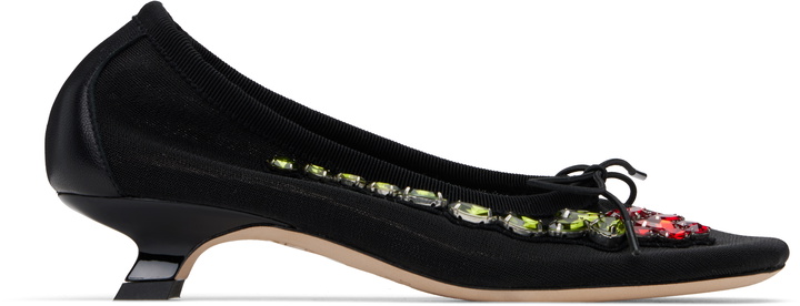 Photo: Simone Rocha Black Embellished Flower Mesh Ballerina Heels