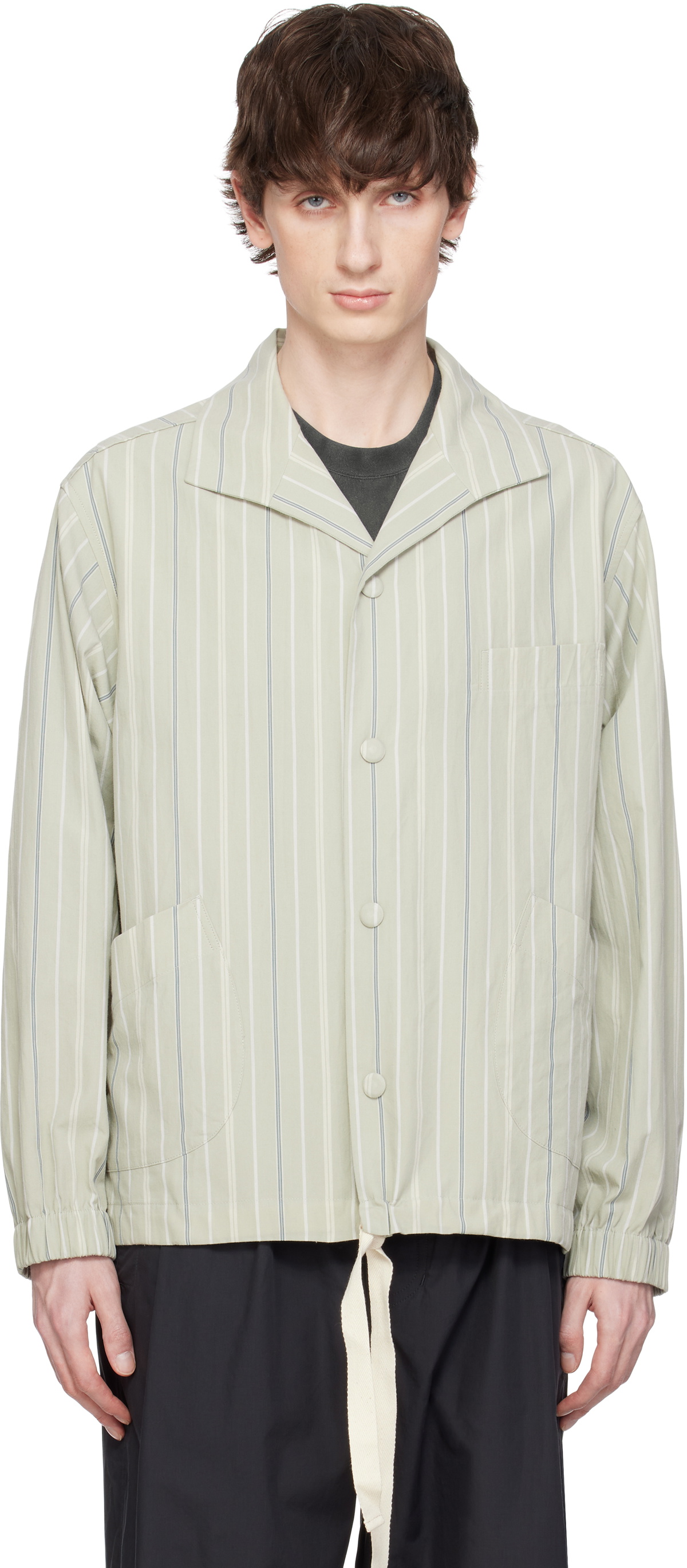DOCUMENT Khaki Cotton Striped Coach Jacket