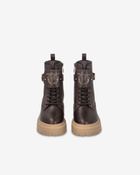 Pinko Leather Combat Boots With Branded Front Strap Peppercorn