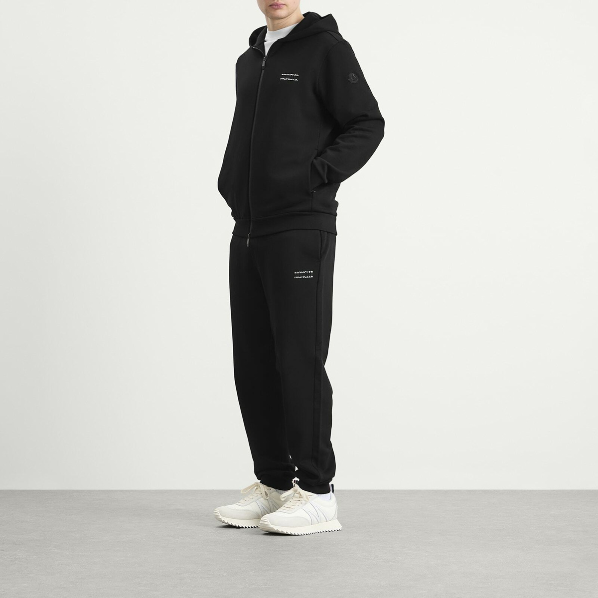 Moncler Men's Stripe Logo Zip Up Hoodie in Black
