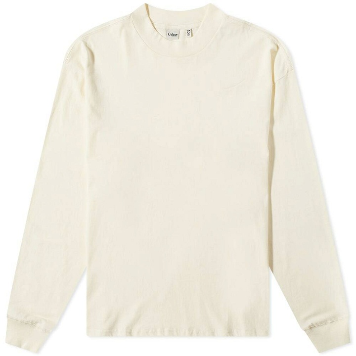 Photo: Colour Range Men's Long Sleeve Mock Neck T-Shirt in Washed Pearl
