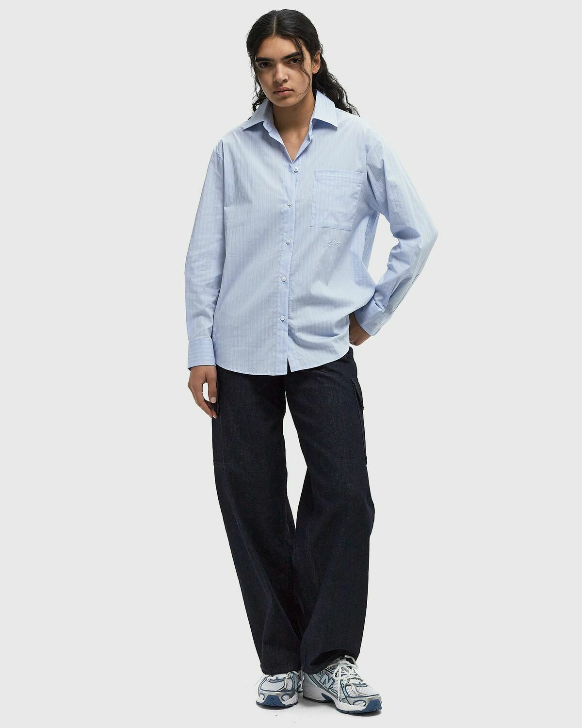 ØLÅF STRIPED OVERSIZED SHIRT Blue Womens Shirts & Blouse