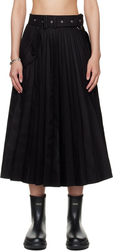 Photo: sacai Black Cotton Gabardine Midi Skirt