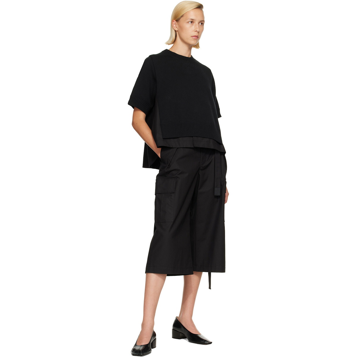 sacai Black Cotton Weather Cargo Shorts