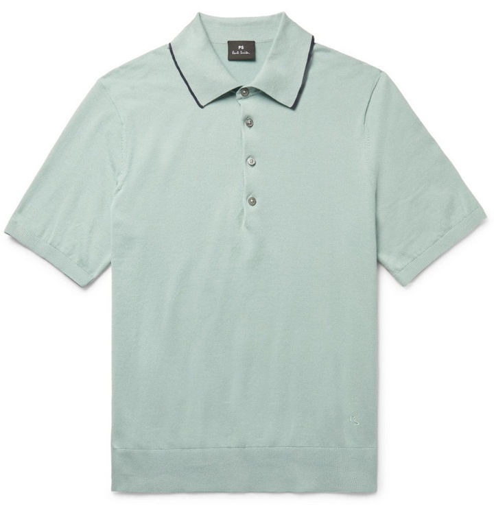 Photo: PS by Paul Smith - Contrast-Tipped Knitted Cotton Polo Shirt - Mint