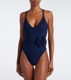Karla Colletto Rosetta floral-appliqué swimsuit