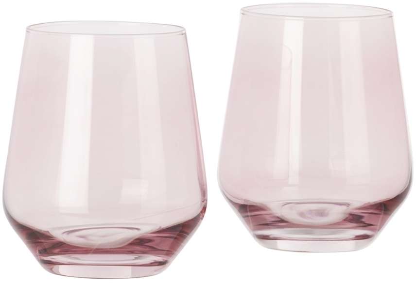 Estelle Colored Glass Pink Stemless Wine Glasses, 13.5 oz