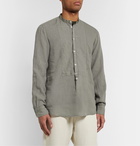 Massimo Alba - Kos Garment-Dyed Grandad-Collar Poplin-Trimmed Linen Half-Placket Shirt - Gray