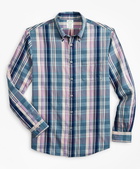 Brooks Brothers Men's Milano Slim-Fit Sport Shirt, Indigo Multi-Plaid