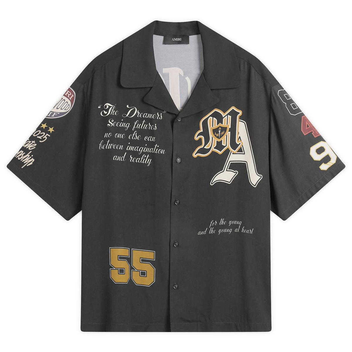 AMIRI Men's Varsity Patch Camp Shirt in Black Amiri AMIRI Men's Varsity Patch Camp Shirt in Black Amiri