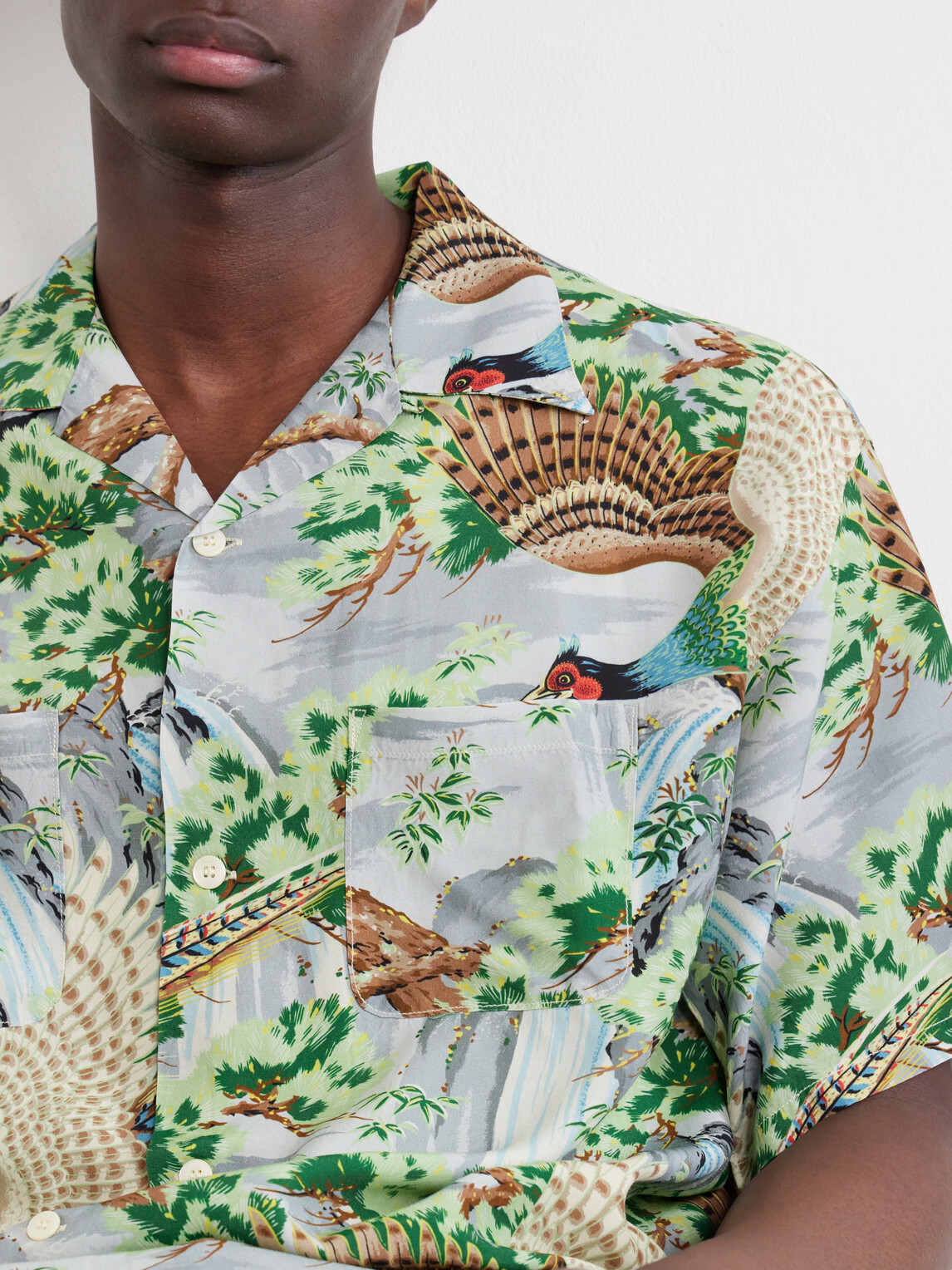 OrSlow - Camp-Collar Printed Voile Shirt - Green