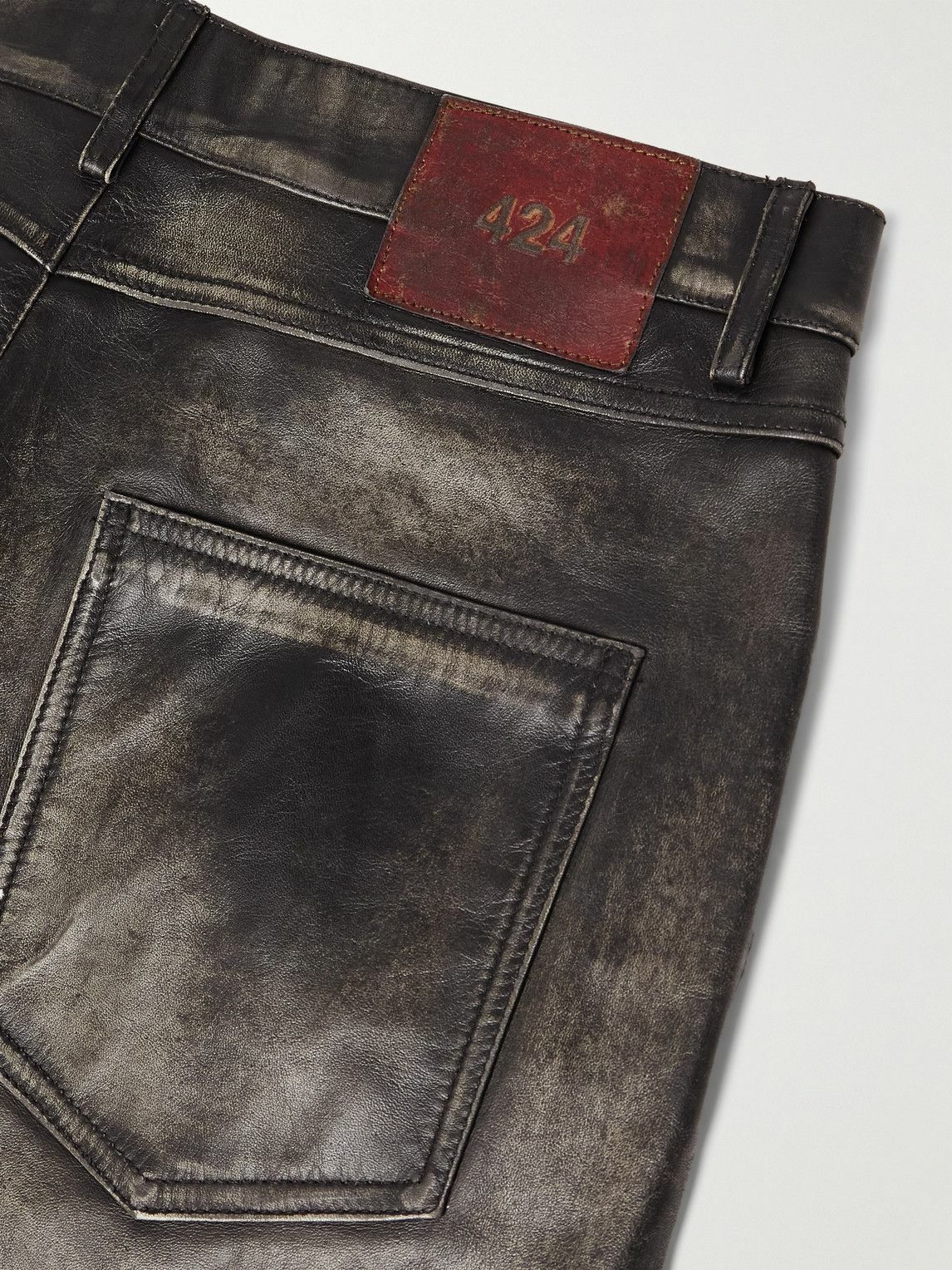 424 - Slim-Fit Straight-Leg Leather Trousers - Black
