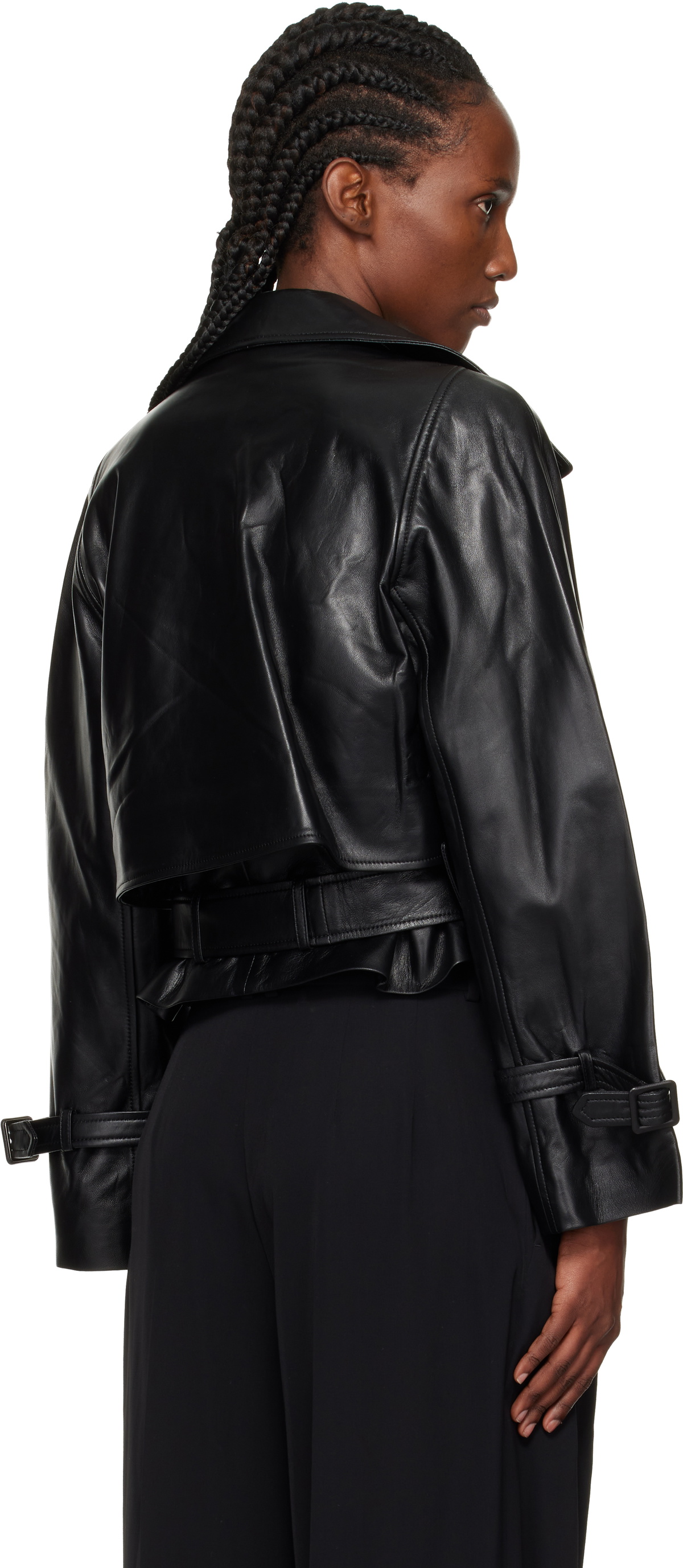 Nour Hammour Black Hatti Cropped Leather Jacket