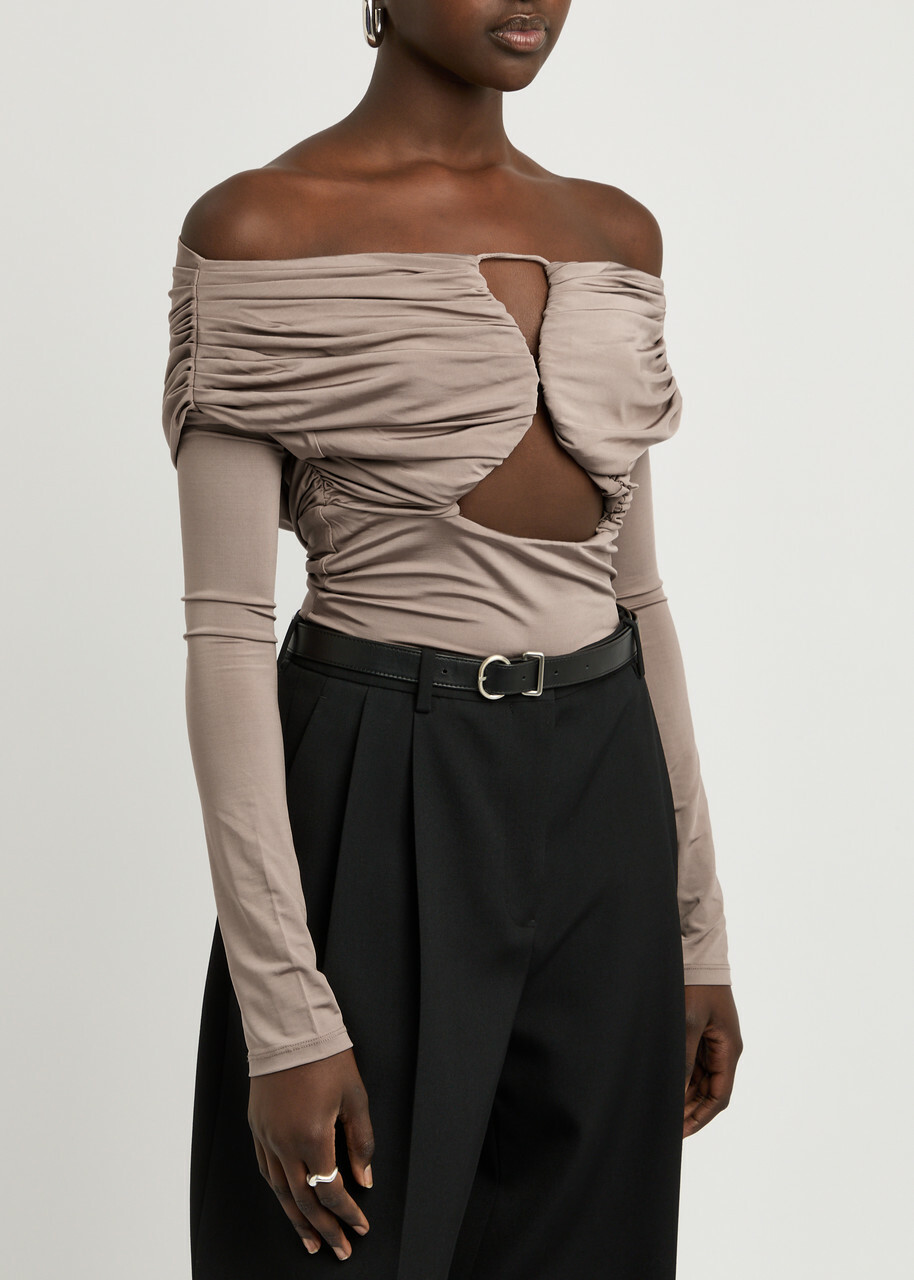 Paris Georgia Axel Cut-out Stretch-jersey top Brown