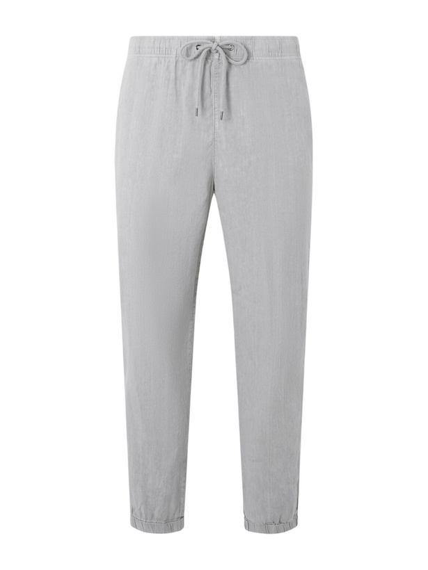 Photo: James Perse - Straight-Leg Linen-Blend Canvas Drawstring Trousers - Gray