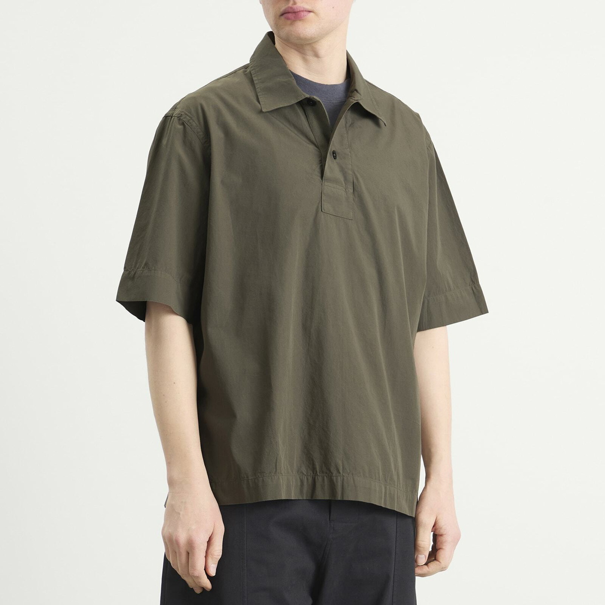 MHL by Margaret Howell Men's Offset Placket Polo in Mole