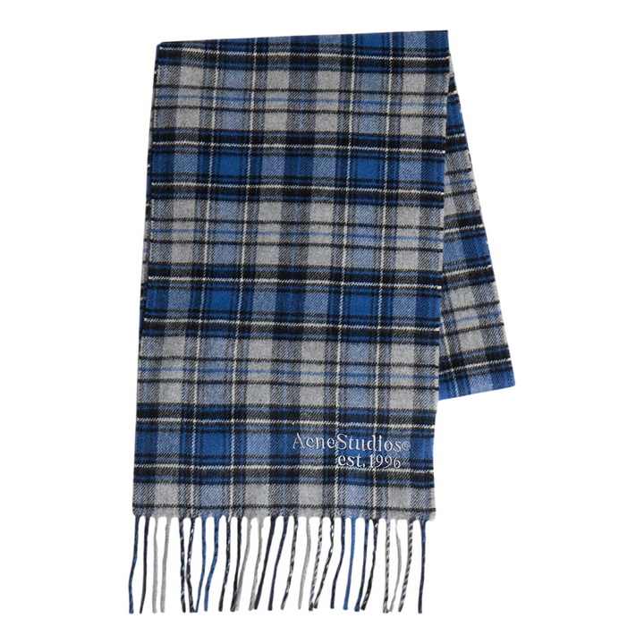 Photo: Acne Studios Men's Canada Cashmere Check Scarf in Blue/Grey