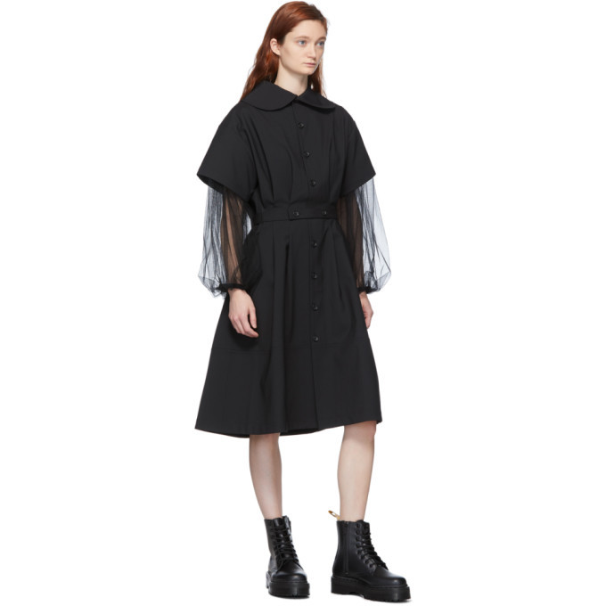 Tricot Comme des Garcons Black Belted Oversize Collar Dress Tricot