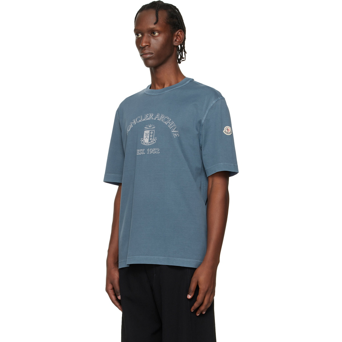 Moncler Blue Logo Print Cotton T-shirt