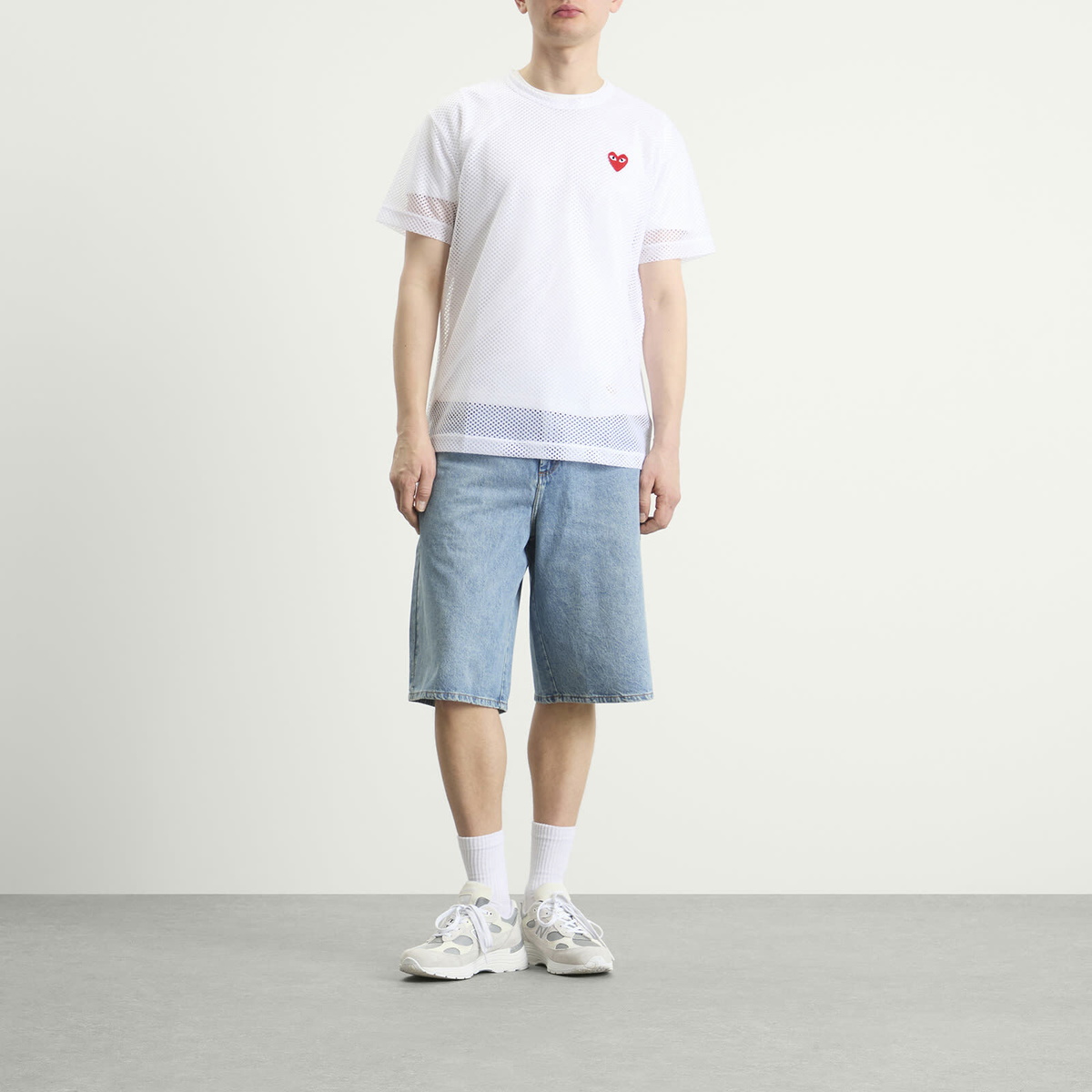 Comme des Garçons Play Mesh T-Shirt Red Emblem in White