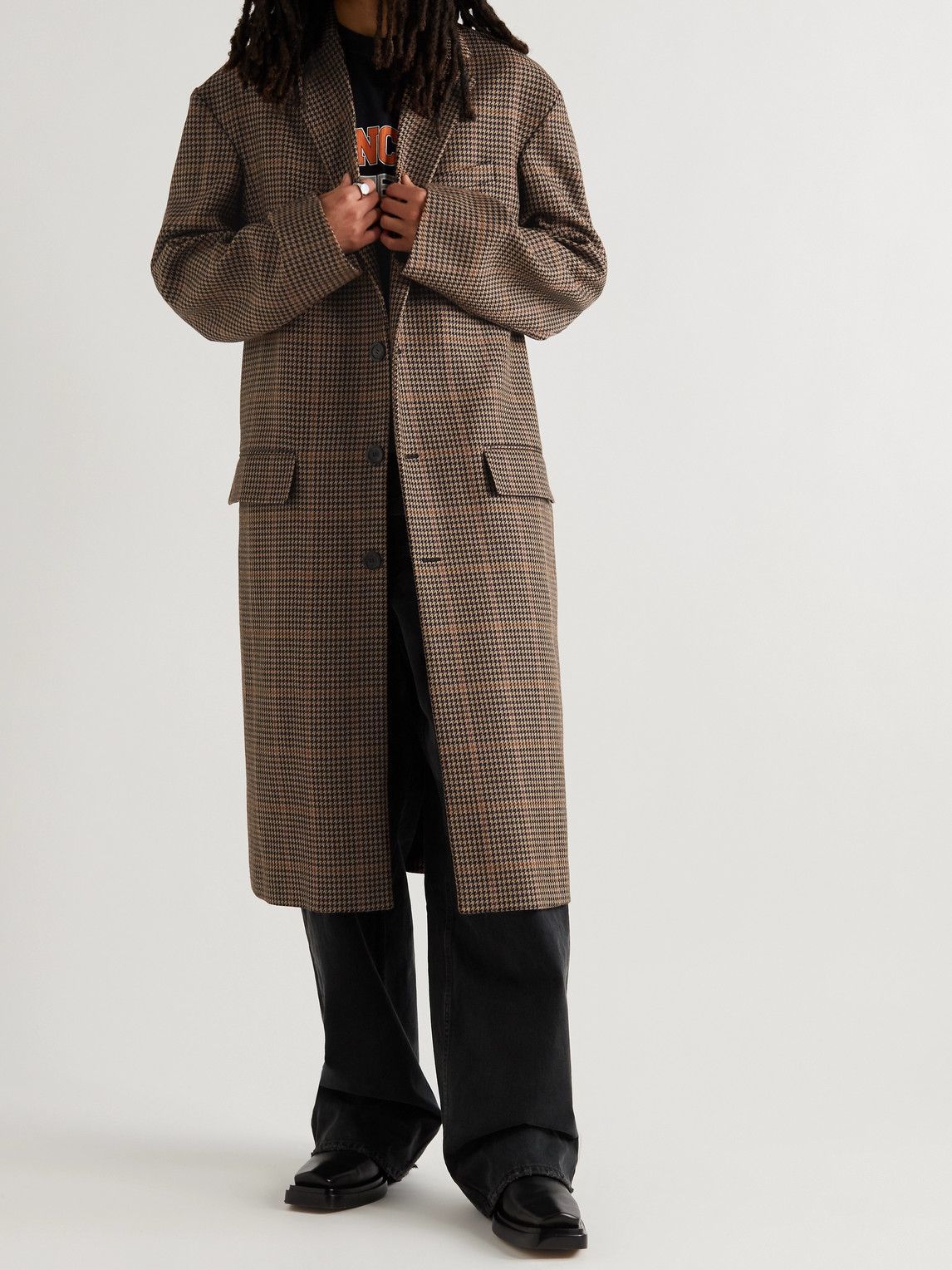 Balenciaga - Houndstooth Virgin Wool-Blend Coat - Neutrals Balenciaga