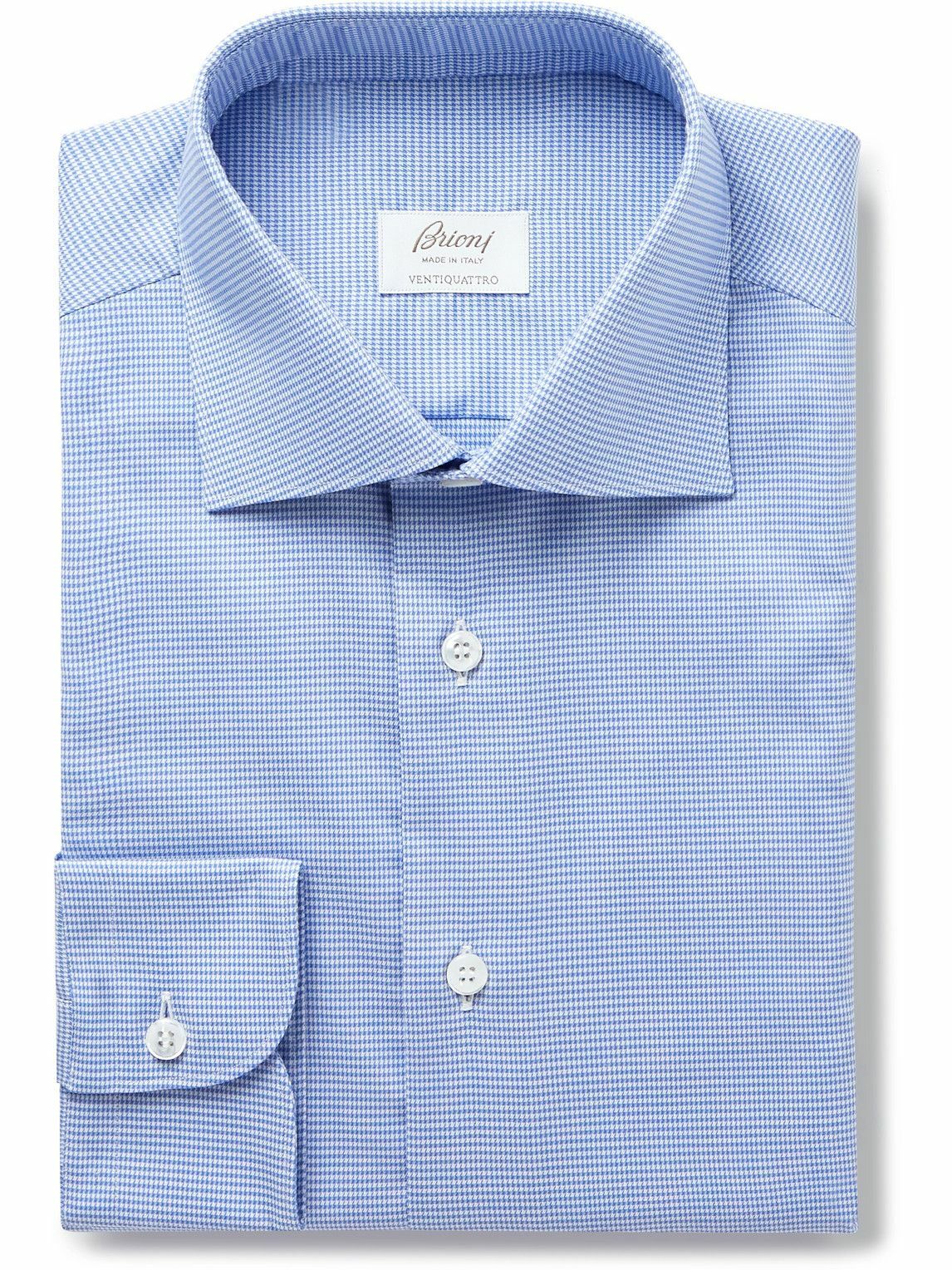 Brioni - Ventiquattro Cutaway-Collar Puppytooth Cotton Shirt - Blue Brioni