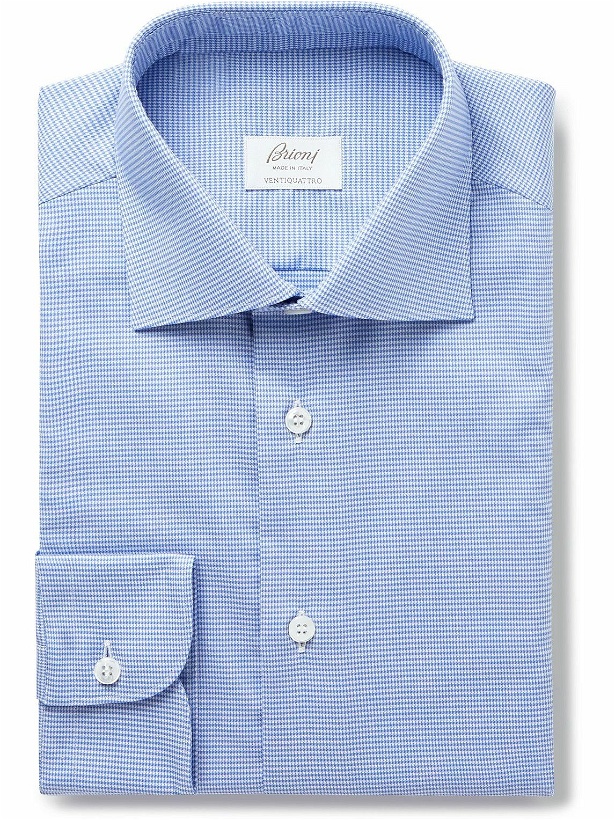 Photo: Brioni - Ventiquattro Cutaway-Collar Puppytooth Cotton Shirt - Blue